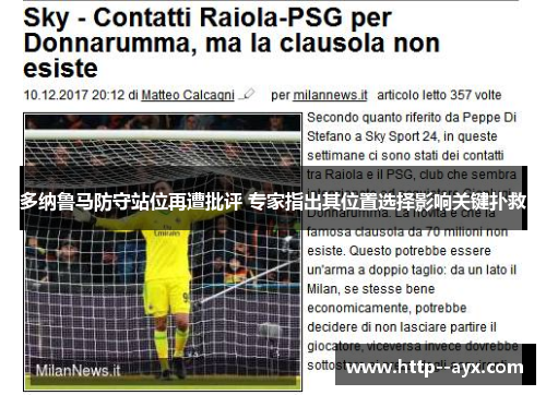 多纳鲁马防守站位再遭批评 专家指出其位置选择影响关键扑救